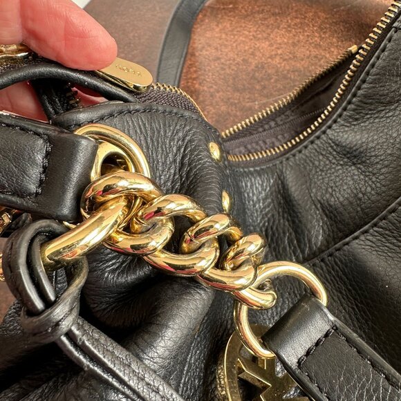 Michael Kors Black Pebbled Leather Studded Shoulder Bag 38H4YMDL2L Gold Hardware - Picture 6 of 15